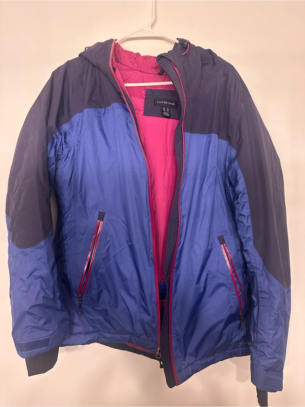 Lands’ End Women’s Medium Colorblock Hooded Jacket Blue Pink
